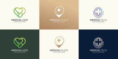 satz von sammlung medizinische logo design inspiration, medizinisches kreuz plus, liebessymbol, techkonzept. vektor