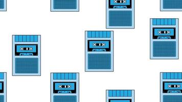 sömlös mönster ändlös med musik audio kassett gammal retro röst inspelare årgång hipster från 70-talet, 80-tal, 90s isolerat på vit bakgrund. vektor illustration