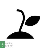 fröplanta ikon. enkel platt stil. utsäde, ungt träd, växt gro, små träd tillväxt, blad, eco begrepp. fast, glyf symbol. vektor illustration design isolerat på vit bakgrund. eps 10.