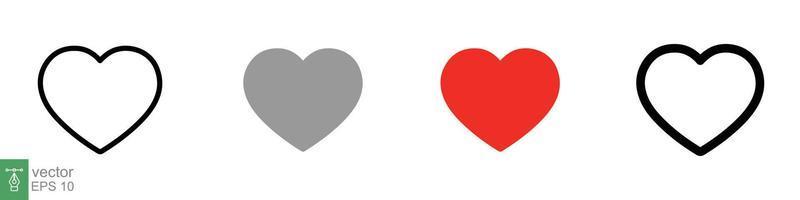Herz-Icon-Set. Liebessymbol im flachen, soliden Umrissstil. schwarze, rote Liebesherzformsammlung, romantisches Konzept. Vektorillustrationsdesign lokalisiert auf weißem Hintergrund. Folge 10. vektor