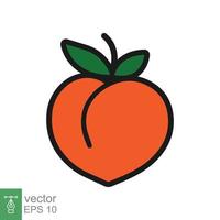 persika ikon. enkel fylld översikt stil. färsk orange persikor med grön löv, tropisk frukt, organisk, blad, platt, friska mat begrepp. vektor illustration isolerat på vit bakgrund. eps 10.
