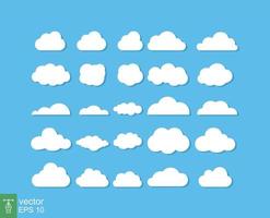uppsättning av vektor moln ikon. enkel platt stil. abstrakt, dekoration element, uppsättning av himmel symbol, natur begrepp. vektor illustration isolerat på blå bakgrund. eps 10.