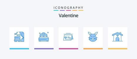 Valentine Blue 5 Icon Pack inklusive Zuhause. niedlich. Kalender. Liebe. Hase. kreatives Symboldesign vektor