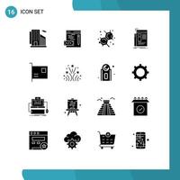 piktogram uppsättning av 16 enkel fast glyfer av enheter kort utbildning tidning Nyheter redigerbar vektor design element