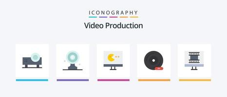 video produktion platt 5 ikon packa Inklusive kringutrustning enhet. kompakt skiva. Nyheter mål. CD. video. kreativ ikoner design vektor