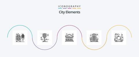 City Elements Linie 5 Icon Pack inklusive Auto. Wohnbereich. Bank. Haus. Gebäude vektor