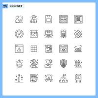 Packung mit 25 modernen Linienzeichen und Symbolen für Web-Printmedien wie Design-Taschen-Speicherkarten-Website-Seite editierbare Vektordesign-Elemente vektor