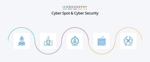cyber fläck och cyber säkerhet blå 5 ikon packa Inklusive logga in. bedrägeri. monarki. flicka. stoppur vektor