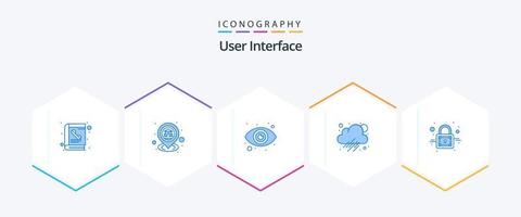 användare gränssnitt 25 blå ikon packa Inklusive säkra. stängd. navigering. väder. moln vektor