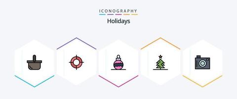 Feiertage 25 gefüllte Symbolpakete mit Bild. Urlaub. Neujahr. Kamera. Weihnachten vektor