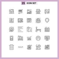 Aktienvektor-Icon-Pack mit 25 Zeilenzeichen und Symbolen für Disc-SEO-Geldoptimierungsbaum editierbare Vektordesign-Elemente vektor