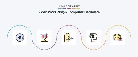 Videoproduktion und Computerhardware-Linie gefülltes flaches 5-Icon-Paket einschließlich Personal. Arbeit. Audio. Film. Gespräch vektor