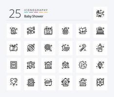 Babyparty 25-Zeilen-Icon-Pack inklusive Blume. Baby. Gynäkologie. Kind. Kuchen vektor