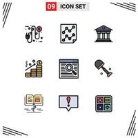 Stock Vector Icon Pack mit 9 Zeilenzeichen und Symbolen für Browser-Dollar-Berichtsdiagramm Irland editierbare Vektordesign-Elemente