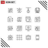 Stock Vector Icon Pack mit 16 Zeilen Zeichen und Symbolen für Papierdruckgeräte Drucker Schneebesen editierbare Vektordesign-Elemente