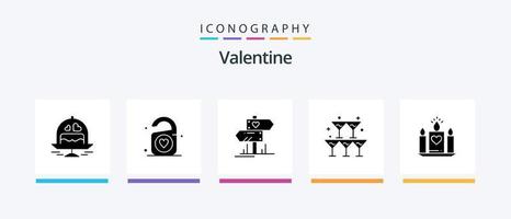 Valentine Glyph 5 Icon Pack inklusive Liebe. Liebe. Schild. Tag. Valentinstag. kreatives Symboldesign vektor