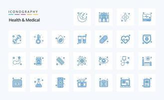 25 gesundheits- und medizinblaue Icon-Packs vektor