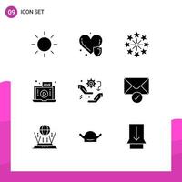 Stock Vector Icon Pack mit 9 Zeilen Zeichen und Symbolen für die Konfiguration Hand Holiday Gear spielen editierbare Vektordesign-Elemente