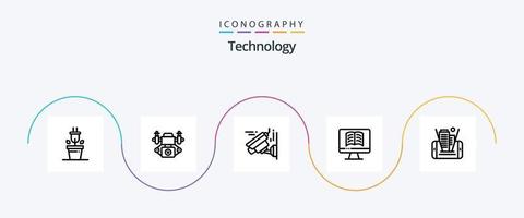 Technology Line 5 Icon Pack inklusive . Gebäude. Technologie. Technologie. Handy, Mobiltelefon vektor