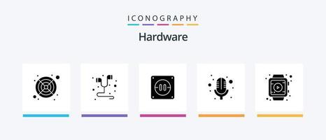 Hardware Glyph 5 Icon Pack inklusive . sehen. Elektrizität. Smartwatch. Aufzeichnung. kreatives Symboldesign vektor