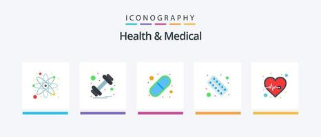 Gesundheit und medizinische Wohnung 5 Icon Pack inklusive Beat. die Gesundheit. Kapsel. bilden. Drogen. kreatives Symboldesign vektor