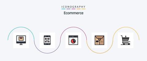 E-Commerce-Linie gefüllt Flat 5 Icon Pack inklusive Paket. Handel. qr. Statistiken. e vektor