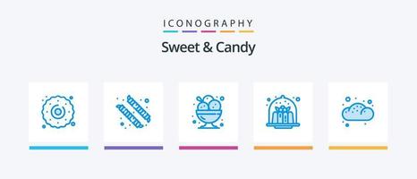 süßes und bonbonblaues 5-Icon-Paket inklusive Bäckerei. Nachtisch. Nachtisch. Kuchen. Brownie. kreatives Symboldesign vektor