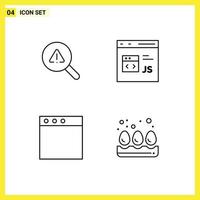 Piktogrammsatz von 4 einfachen gefüllten flachen Farben von Find-App-Fehlern entwickeln bearbeitbare Vektordesign-Elemente im Fenster vektor