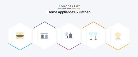 Hem apparater och kök 25 platt ikon packa Inklusive keps. dryck. chopper. glasögon. mat vektor