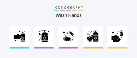 Hände waschen Glyphe 5 Icon Pack inklusive Handpflege. Handdesinfektionsmittel. waschen. Seife. Seife. kreatives Symboldesign vektor