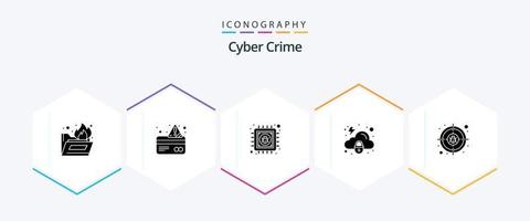 Cyber-Kriminalität 25 Glyphen-Icon-Pack einschließlich Cyber. Sicherheit. Virenschutz. Schutz. Wolke vektor