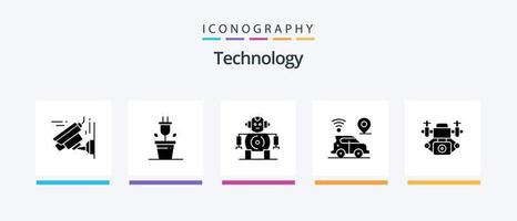 teknologi glyf 5 ikon packa Inklusive . teknologi. teknologi. kamera. teknologi. kreativ ikoner design vektor