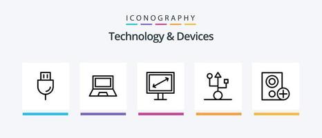 enheter linje 5 ikon packa Inklusive teknologi. plugg. datorer. elektronik. högtalare. kreativ ikoner design vektor