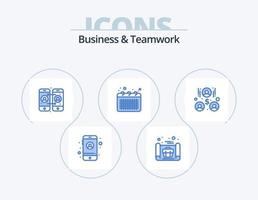företag och lagarbete blå ikon packa 5 ikon design. team arbete. byggnad. kallelse. kontor. händelse vektor