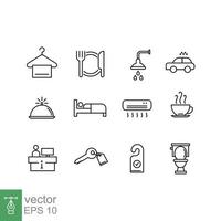 Hotel-Icon-Set. zimmer, gast, rezeption, bett, frühstück, gastfreundschaft, concierge, inn, linienzeichensymbol. einfacher Gliederungsstil. Vektorillustrationsdesign lokalisiert auf weißem Hintergrund. Folge 10. vektor