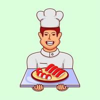 illustration eines kochs, der lebensmittel trägt, geeignet für die anforderungen von postelementen in sozialen medien vektor