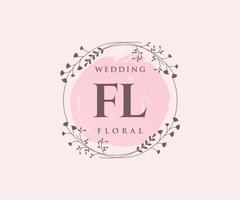 fl initialen brief hochzeit monogramm logos vorlage, handgezeichnete moderne minimalistische und florale vorlagen für einladungskarten, datum speichern, elegante identität. vektor