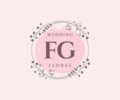 fg initialen brief hochzeit monogramm logos vorlage, handgezeichnete moderne minimalistische und florale vorlagen für einladungskarten, datum speichern, elegante identität. vektor