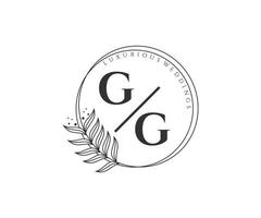 gg Initialen Brief Hochzeit Monogramm Logos Vorlage, handgezeichnete moderne minimalistische und florale Vorlagen für Einladungskarten, Datum speichern, elegante Identität. vektor