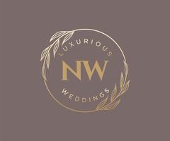 nw Initialen Brief Hochzeit Monogramm Logos Vorlage, handgezeichnete moderne minimalistische und florale Vorlagen für Einladungskarten, Datum speichern, elegante Identität. vektor