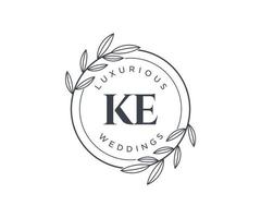 ke Initialen Brief Hochzeit Monogramm Logos Vorlage, handgezeichnete moderne minimalistische und florale Vorlagen für Einladungskarten, Datum speichern, elegante Identität. vektor