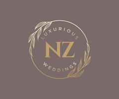 nz Initialen Brief Hochzeit Monogramm Logos Vorlage, handgezeichnete moderne minimalistische und florale Vorlagen für Einladungskarten, Datum speichern, elegante Identität. vektor