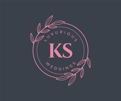 ks initials brief hochzeitsmonogramm logos vorlage, handgezeichnete moderne minimalistische und florale vorlagen für einladungskarten, save the date, elegante identität. vektor