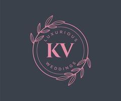 kv initialen brief hochzeitsmonogramm logos vorlage, handgezeichnete moderne minimalistische und florale vorlagen für einladungskarten, datum speichern, elegante identität. vektor