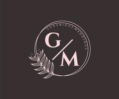 gm initialen brief hochzeitsmonogramm logos vorlage, handgezeichnete moderne minimalistische und florale vorlagen für einladungskarten, datum speichern, elegante identität. vektor