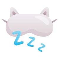 süße flauschige Schlafmaske mit Katzenohren und Bändern und Buchstaben zzz. flaches Symbol des Schlafzeitvektors. Gestaltungselement, lustiges Nachtzubehör. vektor