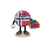 Norge flagga maskot illustration ger en gåva vektor