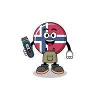 tecknad serie illustration av Norge flagga som en barberare man vektor