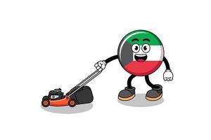 kuwait-flaggenillustrationskarikatur, die rasenmäher hält vektor