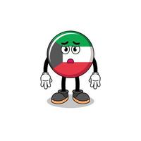 kuwait-flaggen-karikaturillustration mit traurigem gesicht vektor